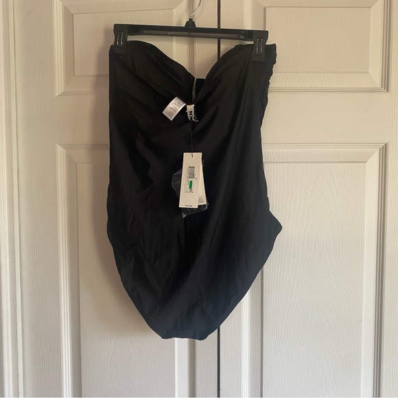 DKNY Shirred One-Piece Swimsuit Strapless BLACK LARGE - Picture 3 of 4